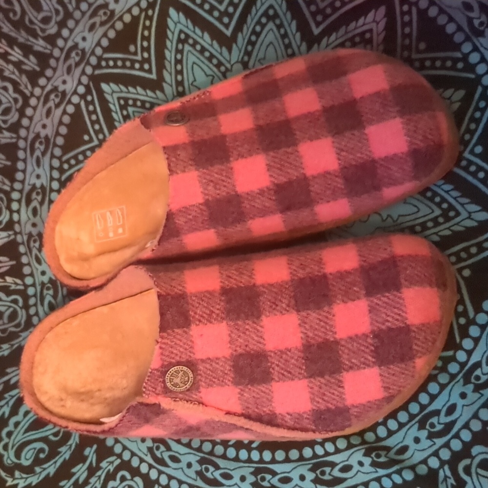 NWT BIRKENSTOCK pink plaid Zermatt scuff slipper